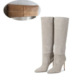 High Heels Western Boots Fashion Knee High Boots Woman Microfiber Red High Heel Long Boots Pointed Toe Autumn Winter