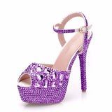 Queen Diamond Women Super High Heels Wedding Pumps 14cm Peep Shoes Platform 4CM Wristband Colorful