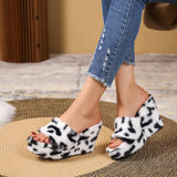 Slope Heel Thick Low Slippers 2023 New Multicolor Casual Short Plush Women With Fashionable Woolen
