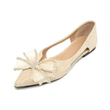 lace bow ballet flats women pointed toe shallow mouth cutout summer shoes woman breathable glitter moccasin big size