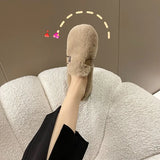 Shoes Female Autumn Winter Wear 2023 A Foot Pedal Bean Shoes Flat Korean Version Plus Velvet Warm Pregnant Women Cotton Ladle