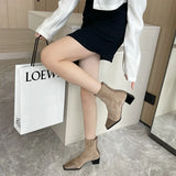 Breakj One-Footed 2025 New Velvet Splicing Elastic Skinny Short Boots With Square Head And Then Zipper Short