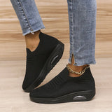 Size Women's Shoes 2023 Spring And Summer Flying Woven Elastic Mesh Sock Shoes Air Cushion Thick Slope Heel Casual Women's