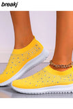Crystal Breathable Mesh Sneakers Shoes for Women Comfortable Soft Bottom Flats Plus Size 43 Non Slip Casual Shoes