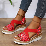 Breakj New Fish Mouth Bow Buckle Thick Bottom Slope Sandals Women's Large Size Hemp Rope Bottom Flat Bottom Women