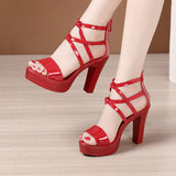 Sandals Women's Summer New 2023 Thick-Bottomed Waterproof Platform Large Size 4043 Lacquered Leather Open-Toed Walking