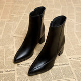 for Women 2023 Ankle Women's Boots Retro Modern Boots Women Solid Side Zip PU Sewing Pointed Toe Chunky Heel Ladies