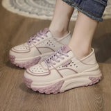 2022 Fall Retro Rub Colored Authentic Leather Clunky Sneakers Female Niche Distressed Octopus Sports Leisure Dirty