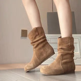 Breakj Of Retro-Sensitive Small Martin Boots Flat-Bottomed Short Boots Round Head Design 2025 New Denim Western Boots