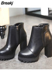 Zippers Black Ankle Boots Women Autumn Winter Suede Leather Boots Women High Heels Thick Soles Basic Botas Mujer