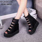Gladiator Sandals Women Ankle Boots Female Summer Wedges Increased Platform Shoes Peep Toe Rome