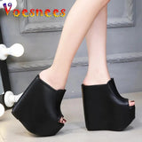 Women 2023 Sexy Super High Heel 18CM Thick Bottom Platform Sandals Silver white Inner Increase Ladies Shoes Slip