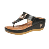 Breakj Summer Women's Thick Bottom Slippers Large-Size Clip Toe Slope And Thick Bottom Slippers Round Head Wearing