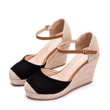 Breakj Cm Baotou Water Table Slope Heli Shoes Hemp Rope Grass Mat Weaving High Heel Sandals Mary Jane Large-Size Thick-Soled