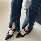 Spring Mary Jane Shoes Pumps Women Low Heels Elegant Leather Pointed Toe Footwear Party Office Lady