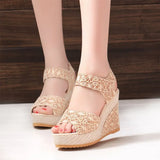 Women 2023 Summer New Waterproof Platform Korean Version With Wedge Fish Mouth Women Fashion Breathable Lace Women's