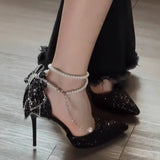 Breakj Water Drill Wedding Shoes Banquet Shoes 2025 New French High-Heeled Female Famous Pearl Hollow Single Shoe Thin