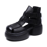 Breakj Thick-Soled Sandals Women's Head Cow Skin Retro Art Big Head Slope And Cool Slippers Tide Hollow Loose Cake