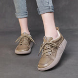 Breakj Layer Of Cowhers Casual Lace Handmade Women's Shoes Early Spring New Leather Flat-Solt Sports Wind Soft Sole Single Shoe