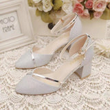 Breakj Spring New One-Word Buckle Head Sandals Women's Korean Version Of Thick Heel High Heels Tips Hollow Daily Women's