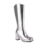 Silver Boots Mid Calf Women Mirror Rave Party Shoes Block Med Heels Western Boots Zipper Autumn Winter Platform