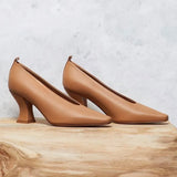 Production Of Full Leather High Heels Female 2023 Early Autumn New Soft Leather Thick Heel Working Shoes Pointed Head Korean Women's