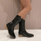 Breakj Autumn New Large-Size Women's Barrel Solid Color Pointed Casual Martin Boots Coarse Heel
