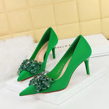 Breakj 27 Banquet High Heels Light Luxury Women's Shoes Satin Shallow Pointed Bow High Heel Single