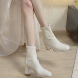Breakj High-Heeling Short Boots 2025 Autumn And Winter New White Thin Boots Square Head Thick And French Head Martin
