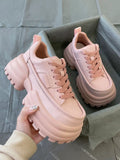 Solid Color Thick Bottom Women Shoes Lace-Up Casual Round Toe Women's Sneakers Outdoors Non-Slip Fashion Chaussure