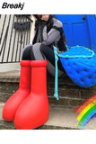 Red Knee High Boots Round Toe Balloon Slip on Ladies Casual Boots 2023 New Solid Color Brand High Quality Boots