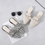 New Women Slippers Muller Shoes Striped Bow Design College Style Female Foot Office Gentlewoman Casual Slippers Women