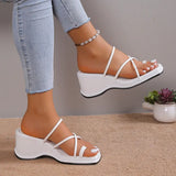 Women's White Wedge Sandals Summer 2023 Ring Toe Cross Strap Gladiator Sandals Woman Non Slip Platform Beach Slippers Plus