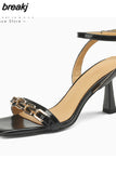 Size 34-40 Women Sandals Real Leather Fashion Chain High Heels Summer Shoes For Women 2023 Elegant Chunky