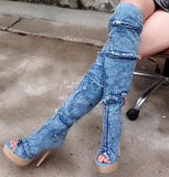 Station Cowboy Splicing Boots, Summer Boots, Fish Mouth, High Heel, Thin, Simple Lady's