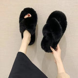 Breakj Slippers Women Wear Net Red Code 2025 New Autumn And Winter Warm Wear Cross Fur