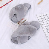 Winter Women House Slippers Faux Fur Fashion Cross Warm Shoes Woman Flats Female Open Toes Slides Pink Cozy Furry