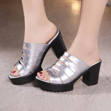 Leather Waterproof Platform Heeled Slippers Women Wear Fishmouth Small Size 33 High-Heeled Sandals In Summer Fashion Thick