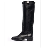 women's autumn and winter new leather fashion joker high boots stitching simple and comfortable flat round