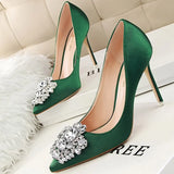 Kitten Heels Metal Rhinestones Woman Pumps Wedding Shoes High Heels Shoes Gold Silver Sexy Party Shoes Large size
