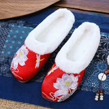 Breakj Single Slippers / Woolen Cotton Slippers Hanfu Shoes Women Embroidered Cloth Shoes Woolen Cotton