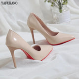 Red Sole Pumps Stiletto Sexy Pointed Toe Patent Leather Female Work Shoe White Wedding Party High Heels Sexy Woman