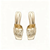 Breakj Charm Silver Soft-Faced Cow Skin Cross-Belt Side-Slip Slippers Women Wearing Retro Crystals And Coarse