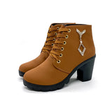 Breakj High-Heeled Single-Shoe Women's Shoes Thick Heel Short Boots Round Head Martin Boots Women's Lace And Bare Boots Knight