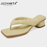 Size 33-40 Women Sandals Real Leather Flip Flops Medium Heel Summer Shoes For Women Slippers Casual Home Outdoor