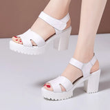 High-Heeled Sandals Women's Muffin Thick-Soled Waterproof Platform Size Velcro Leather Fish Mouth