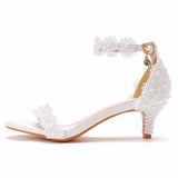 Breakj Cm Lace Flower Wedding Shoes Shallow Mouth With Sandals Fine Heel Size Sandals Bride Bride Bridesmaid