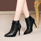 Breakj And Fashion Boots Women's Ultra-High And Short Boots 2023 New Pointed Linge Leather Autumn And Winter Thin Velvet Women's