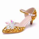 Queen 5CM Pointed Toe Bride Wedding Shoes Cinderella Prom Pumps Ankle Strap Buckle Rhinestone Mary Janes High