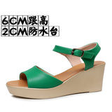 Breakj Layer Of Cow Skin Summer New Thick-Bottomed Beach 11CM Slopes And Women's Sandals High Heel Waterproof Table Comfortable Pine Pastry Fish Mouth